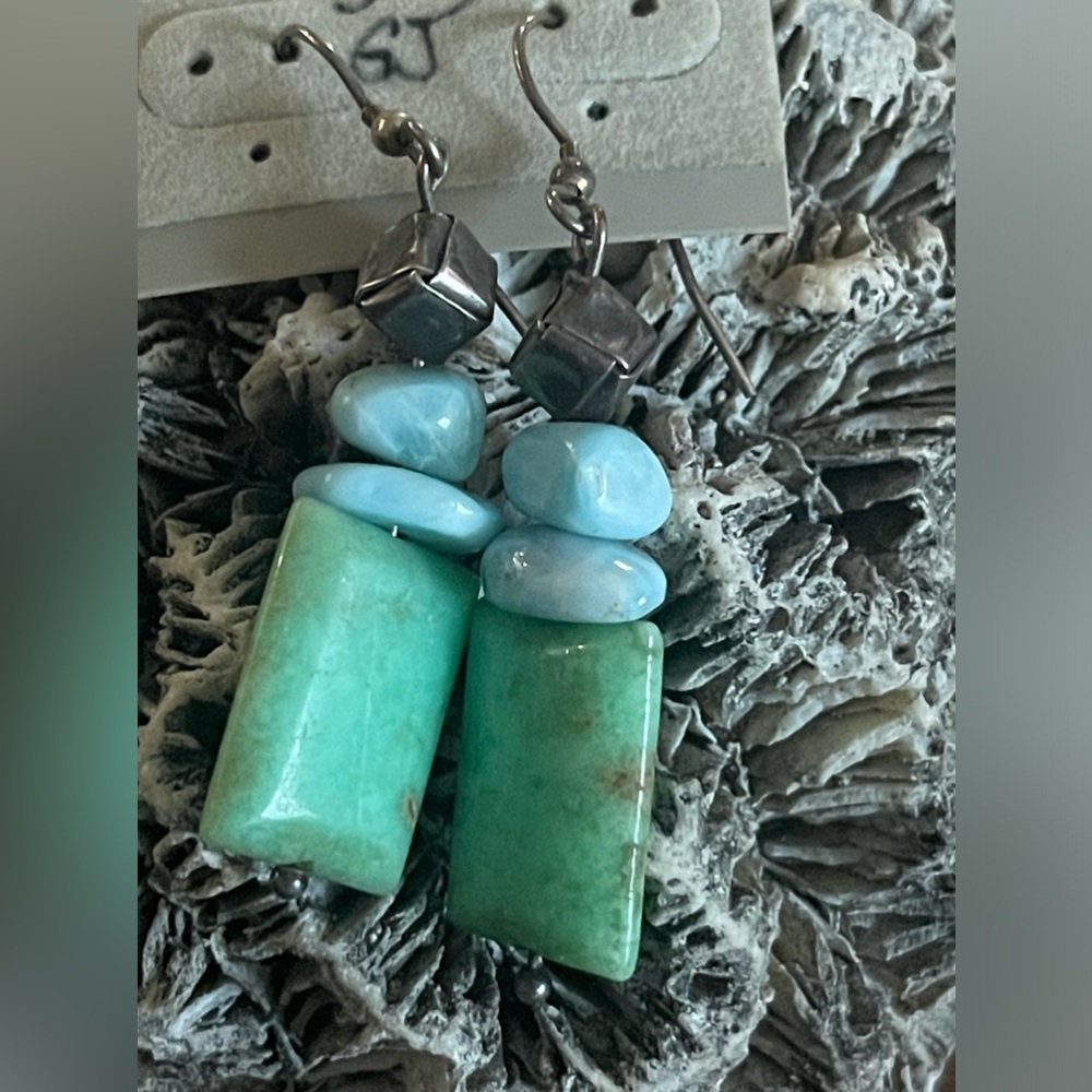 Natural blue turquoise septum earrings with 925 silver hooks Drop Dangle Modern